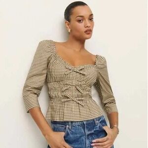 Reformation Lauryn Top Blondie Check Gingham Blouse 0